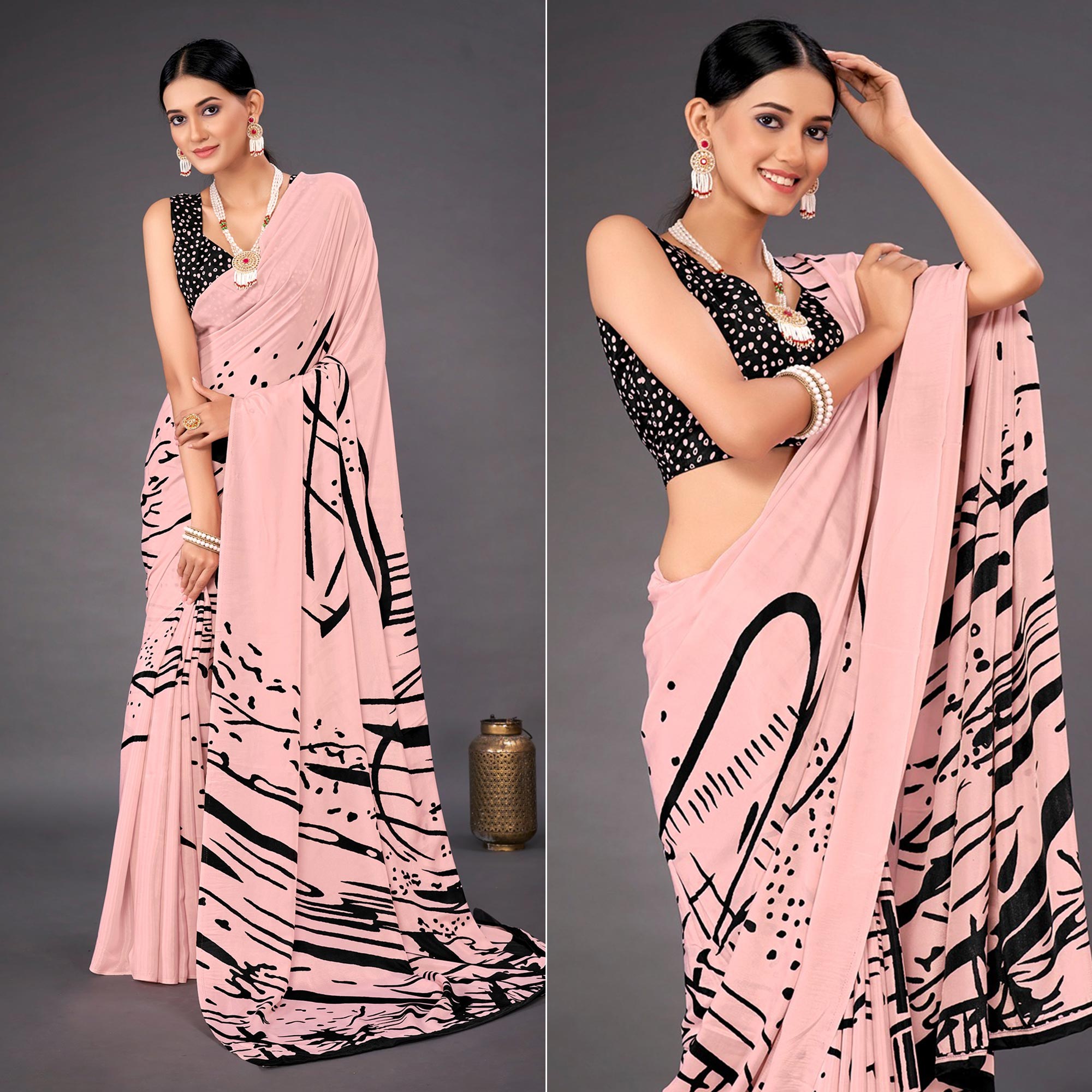 Pink Digital Printed Crepe Saree