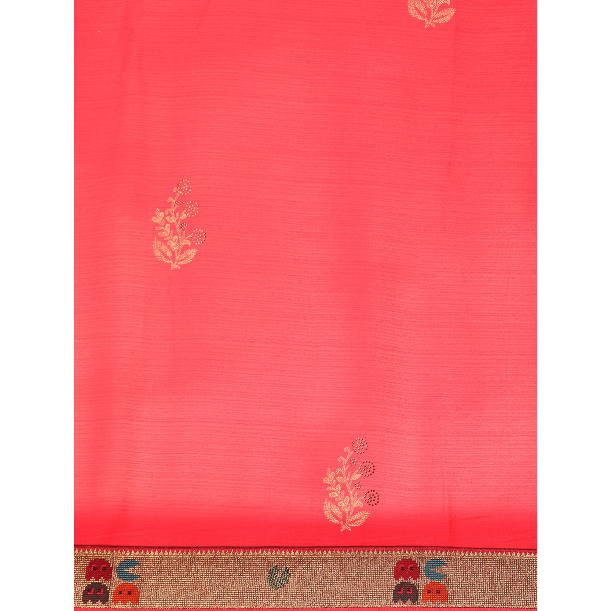 Red Foil Printed With Swarovski Zomato Silk Saree