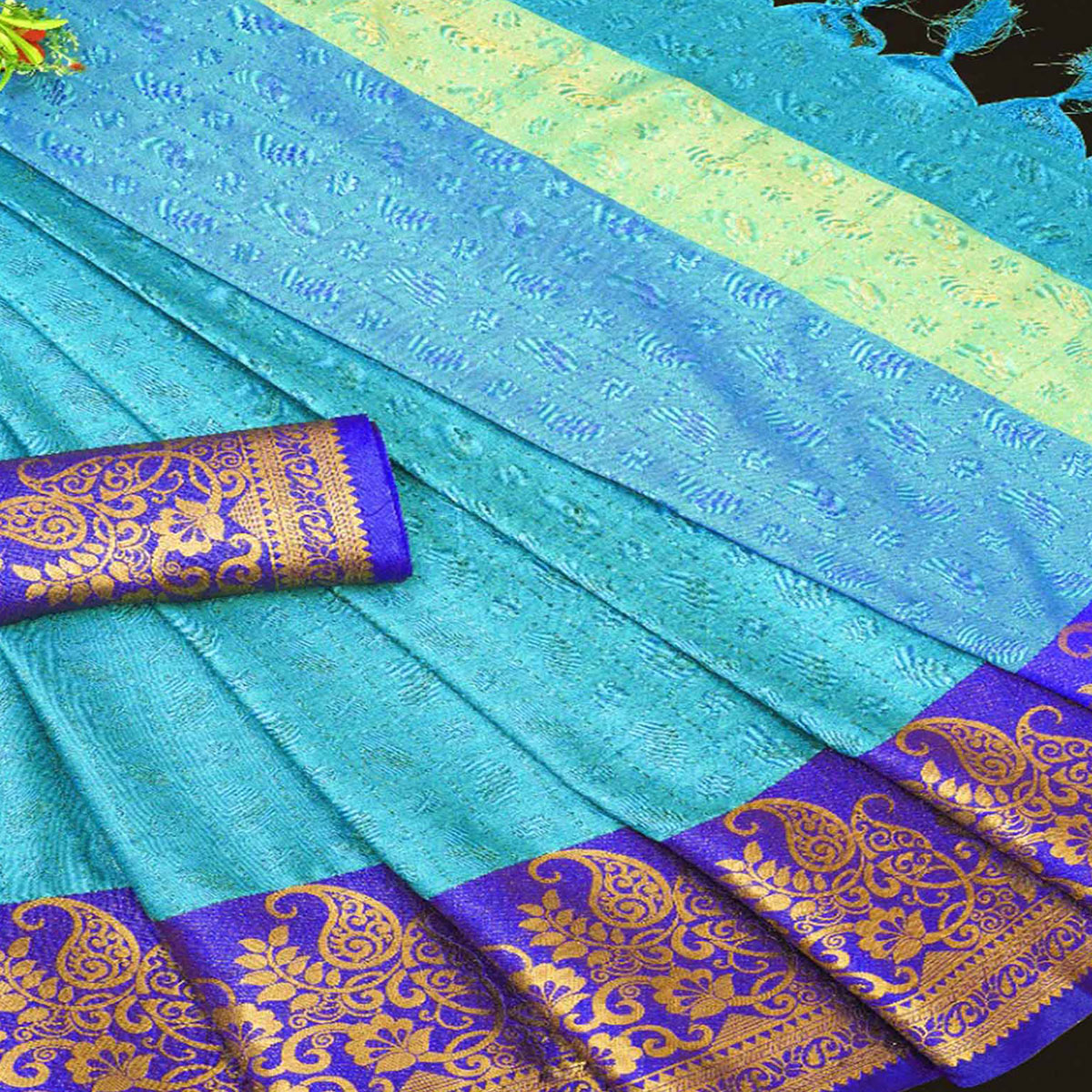 Blue Woven Cotton Silk Saree