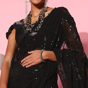 Black Sequins Embroidered Georgette Saree
