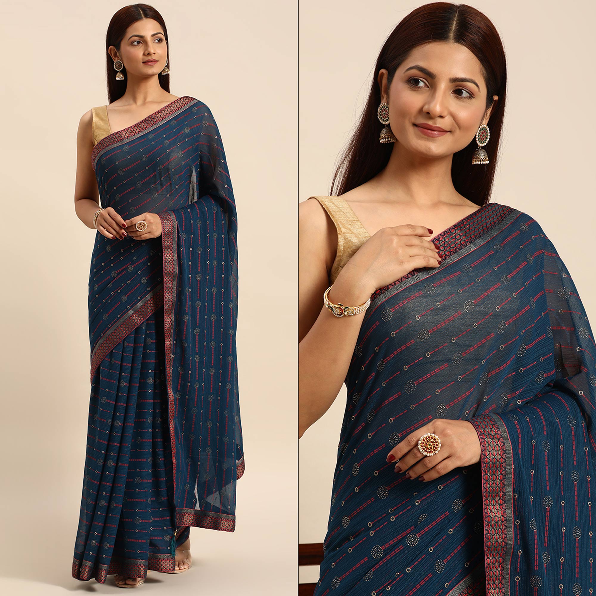 Blue Foil Printed Zomato Saree