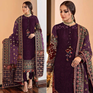 Purple Sequins Embroidered Georgette Pakistani Suit