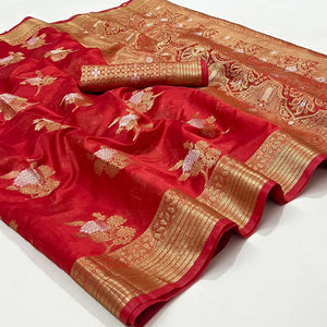 Red Woven Organza Saree