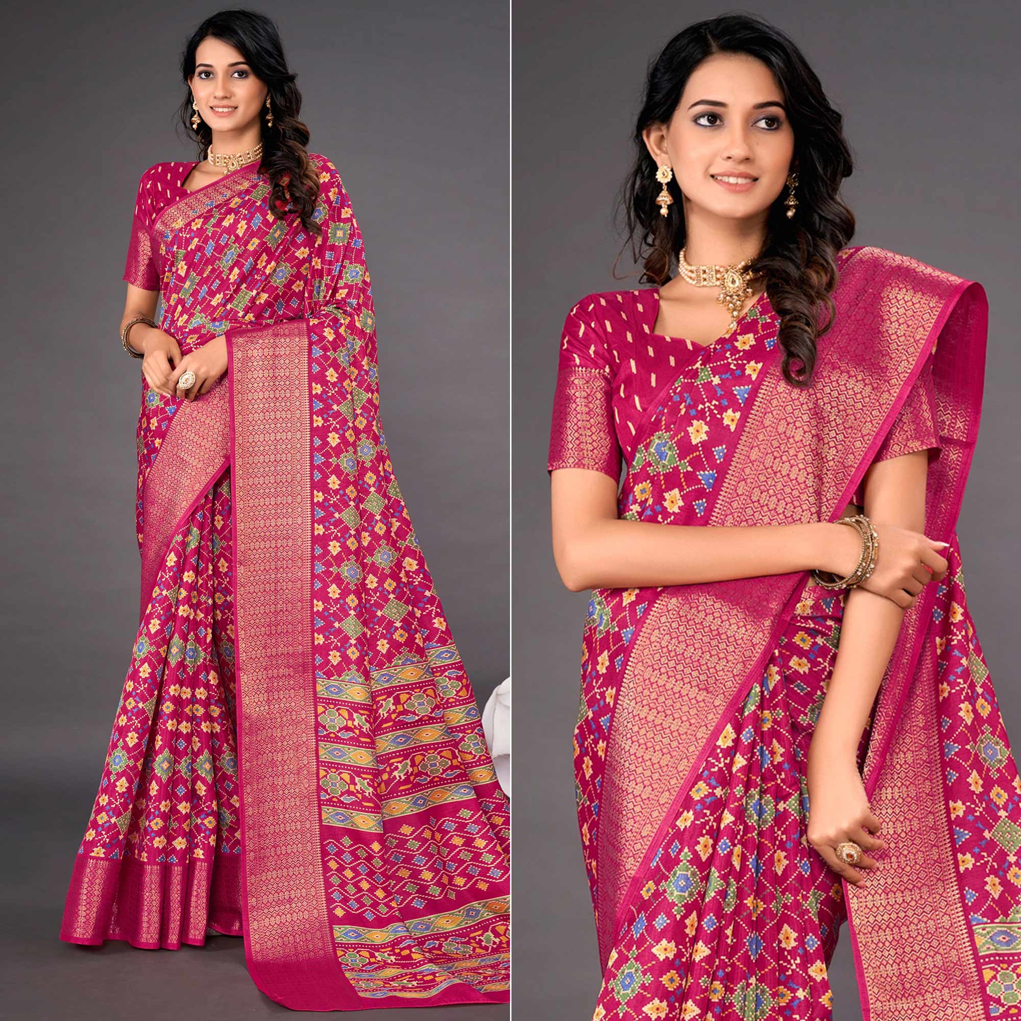 Pink Printed Dola Silk Saree