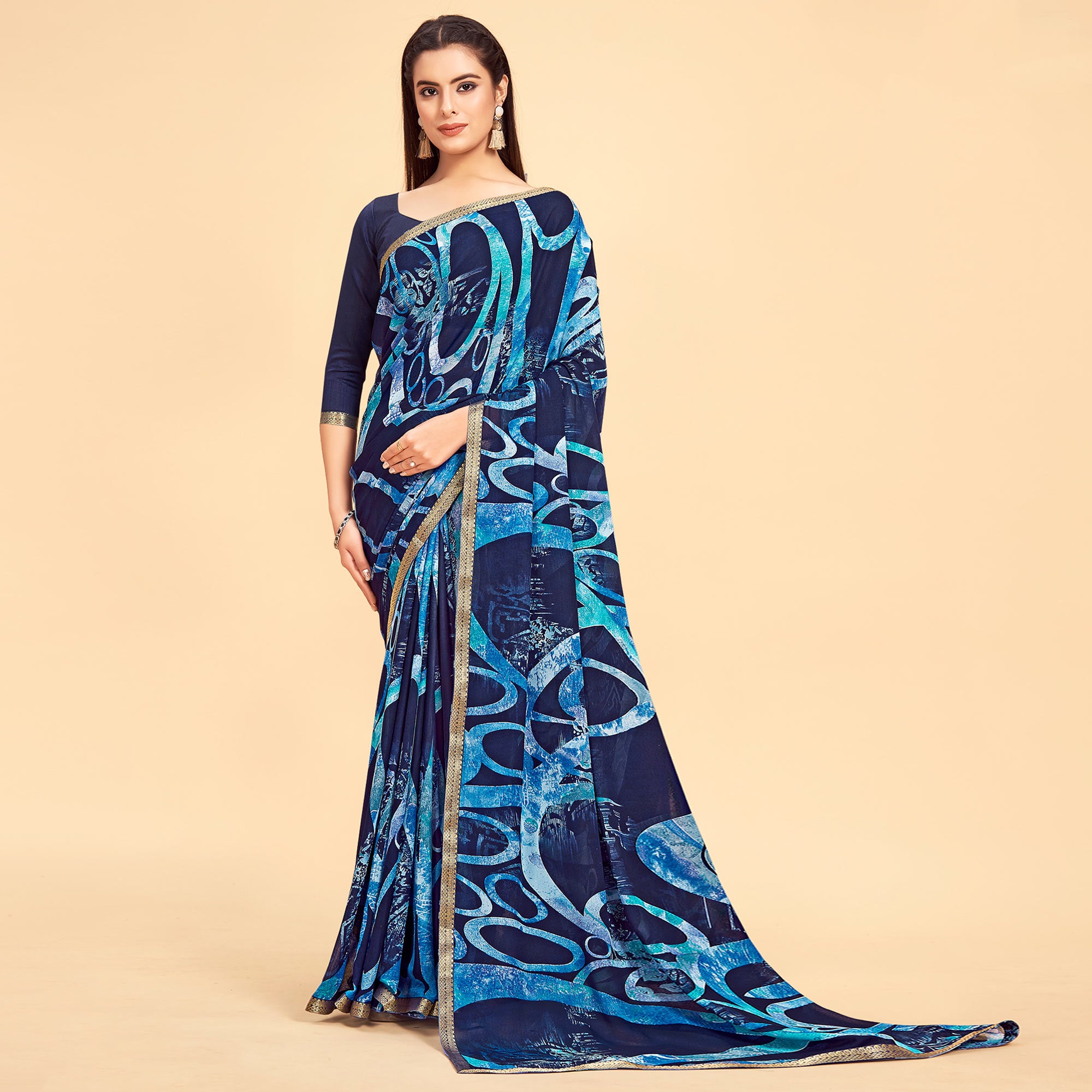 Red And Blue Printed Art Silk Saree Pack Of 2