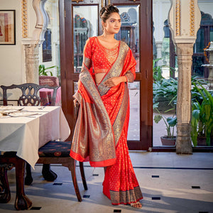 Red Woven Banarasi Silk Saree