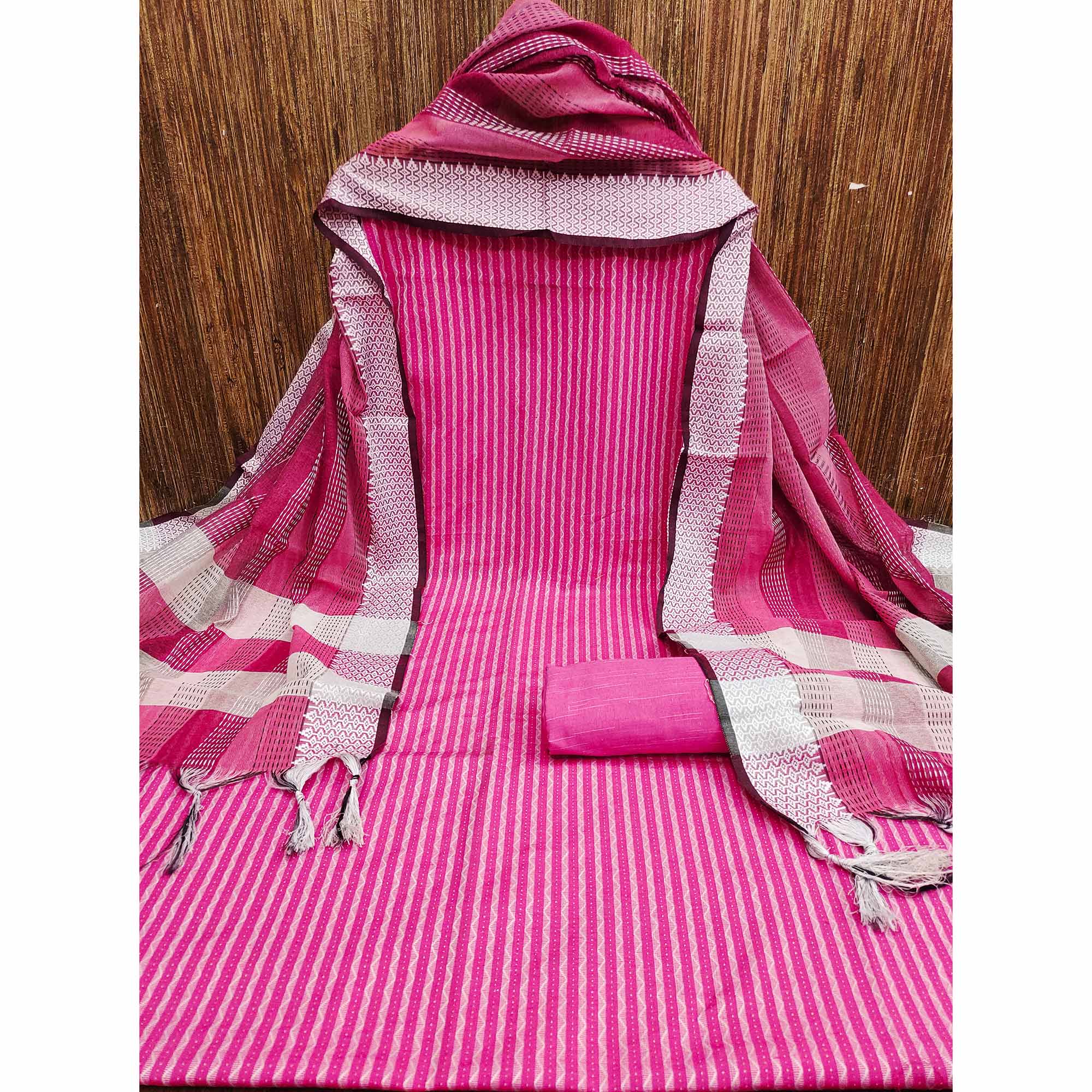 Rani Pink Woven Cotton Blend Dress Material