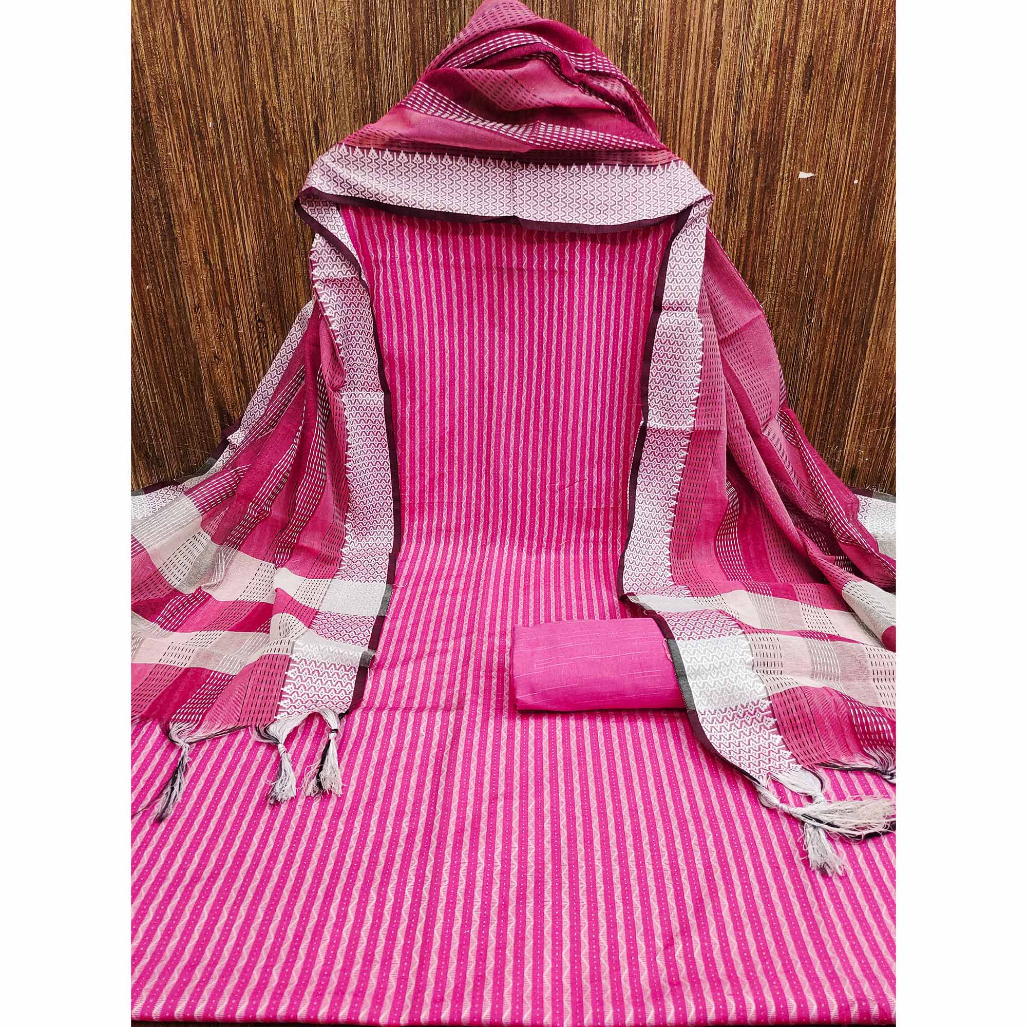 Rani Pink Woven Cotton Blend Dress Material