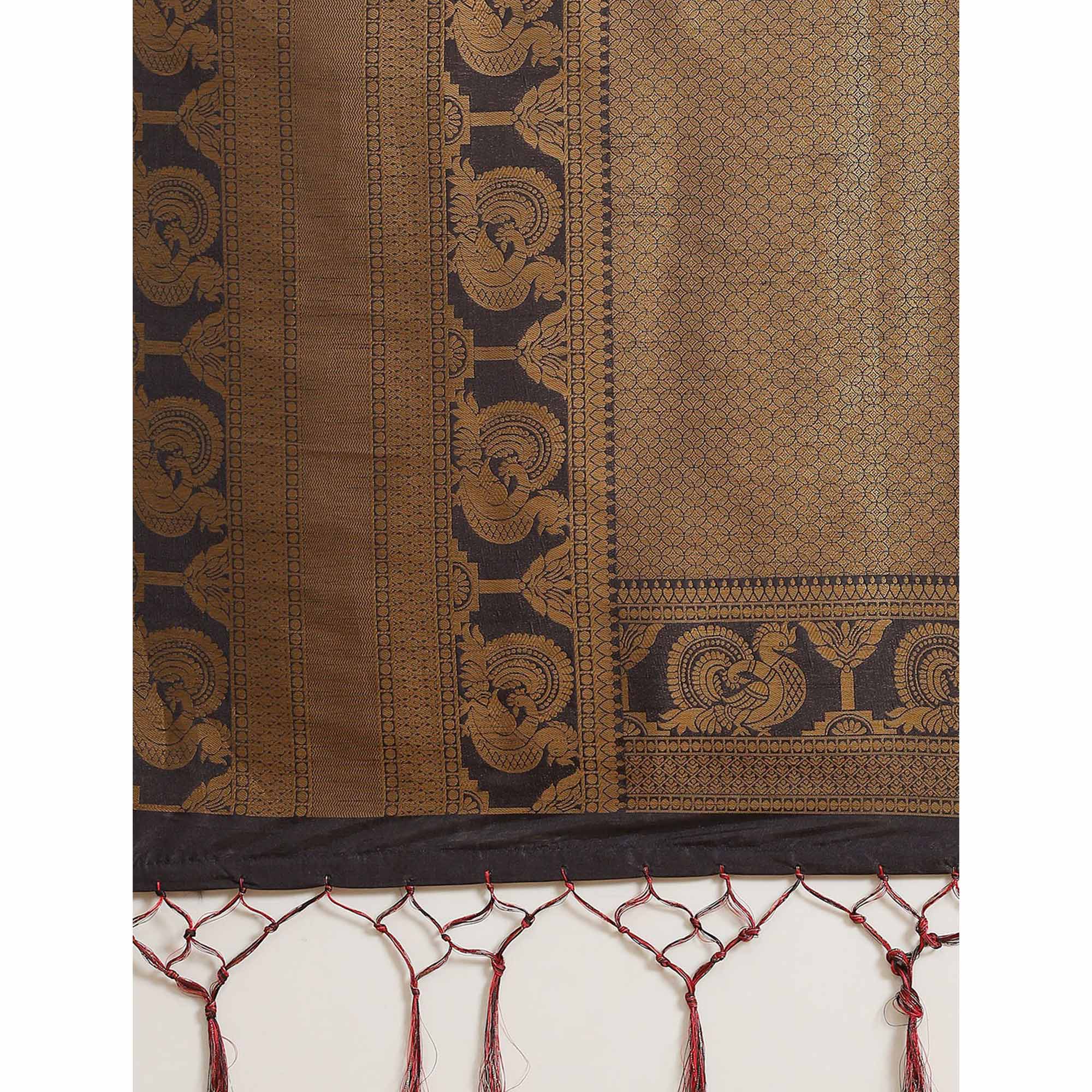 Red Woven Kanjivaram Silk Saree WithTassels