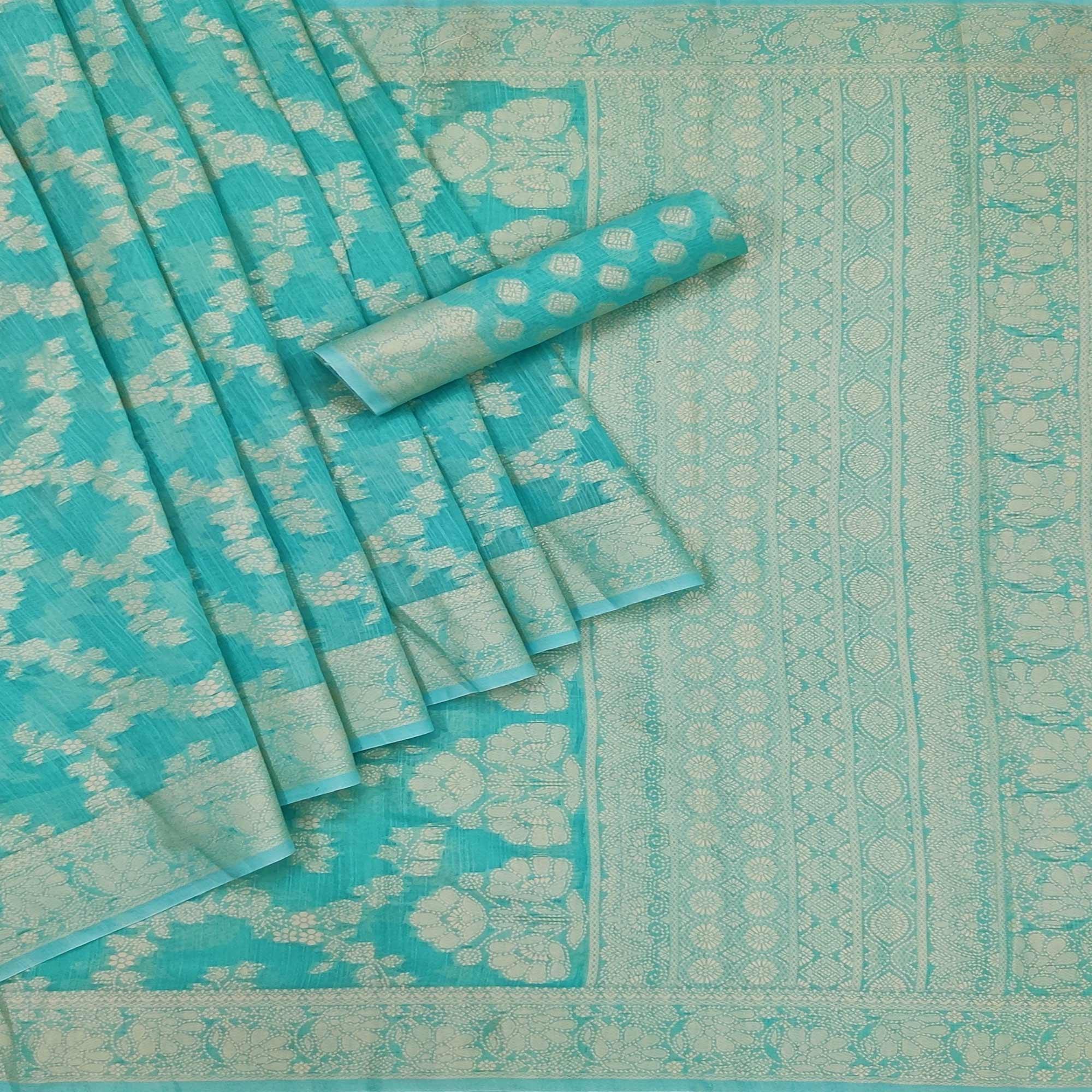 Firoji Festive Wear Woven Cotton Saree - Peachmode