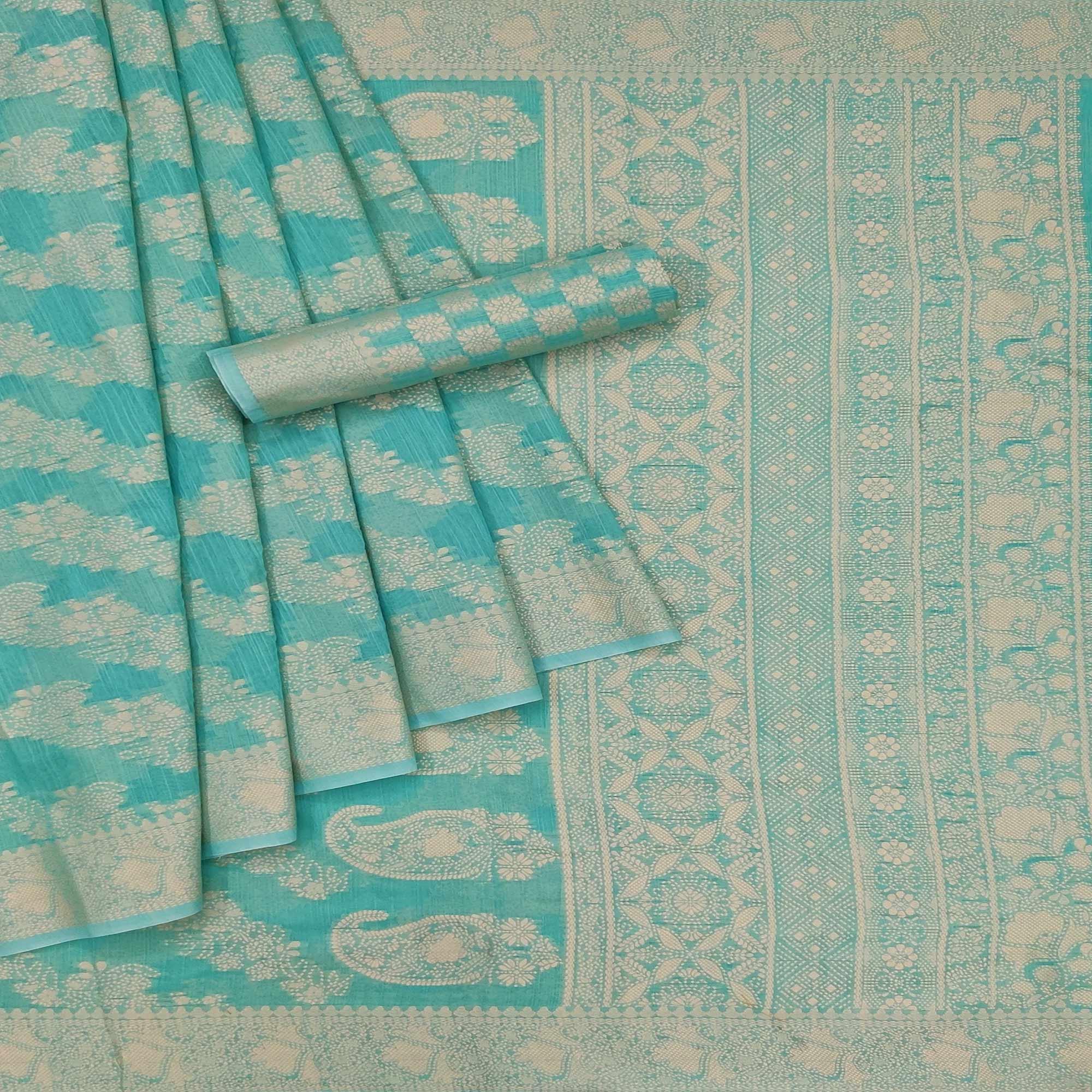 Firoji Festive Wear Woven Cotton Saree - Peachmode