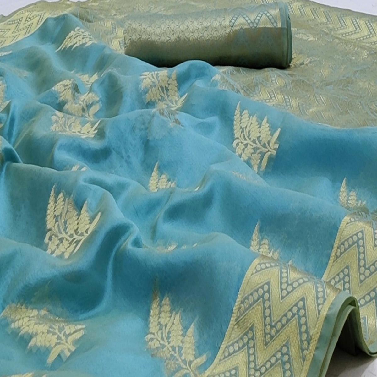 Firoji Festive Wear Woven Soft Organza Saree - Peachmode