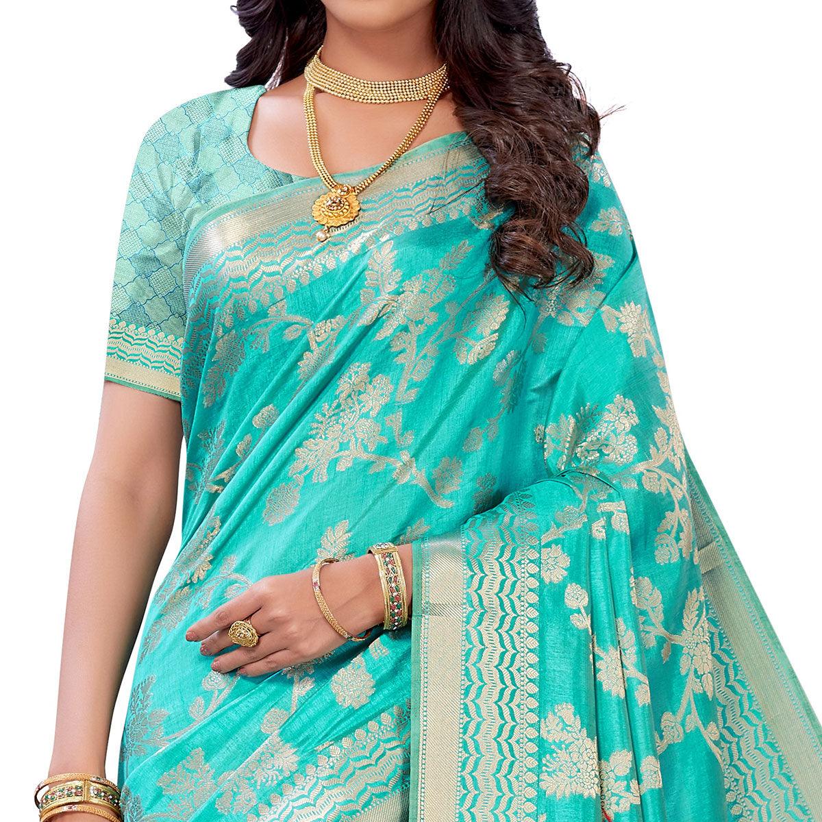 Firozi Festive Wear Woven Art Silk Saree - Peachmode