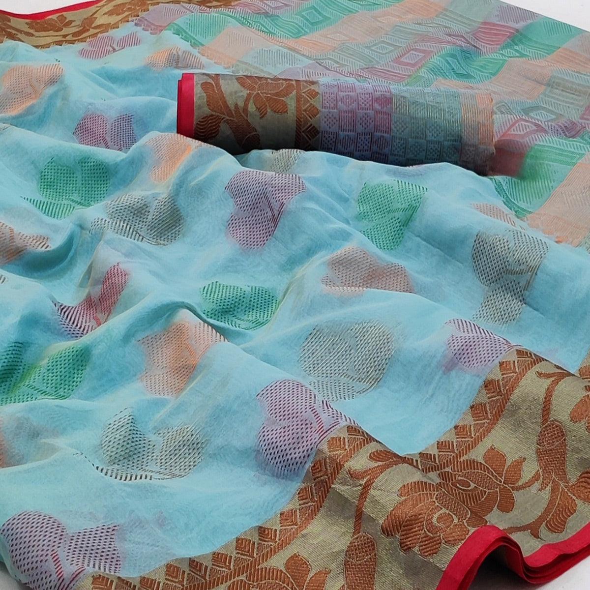 Firozi Festive Wear Woven Rich Pallu Organza Saree - Peachmode