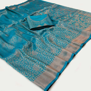 Firozi Woven Jacquard Saree - Peachmode