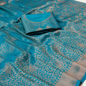 Firozi Woven Jacquard Saree - Peachmode