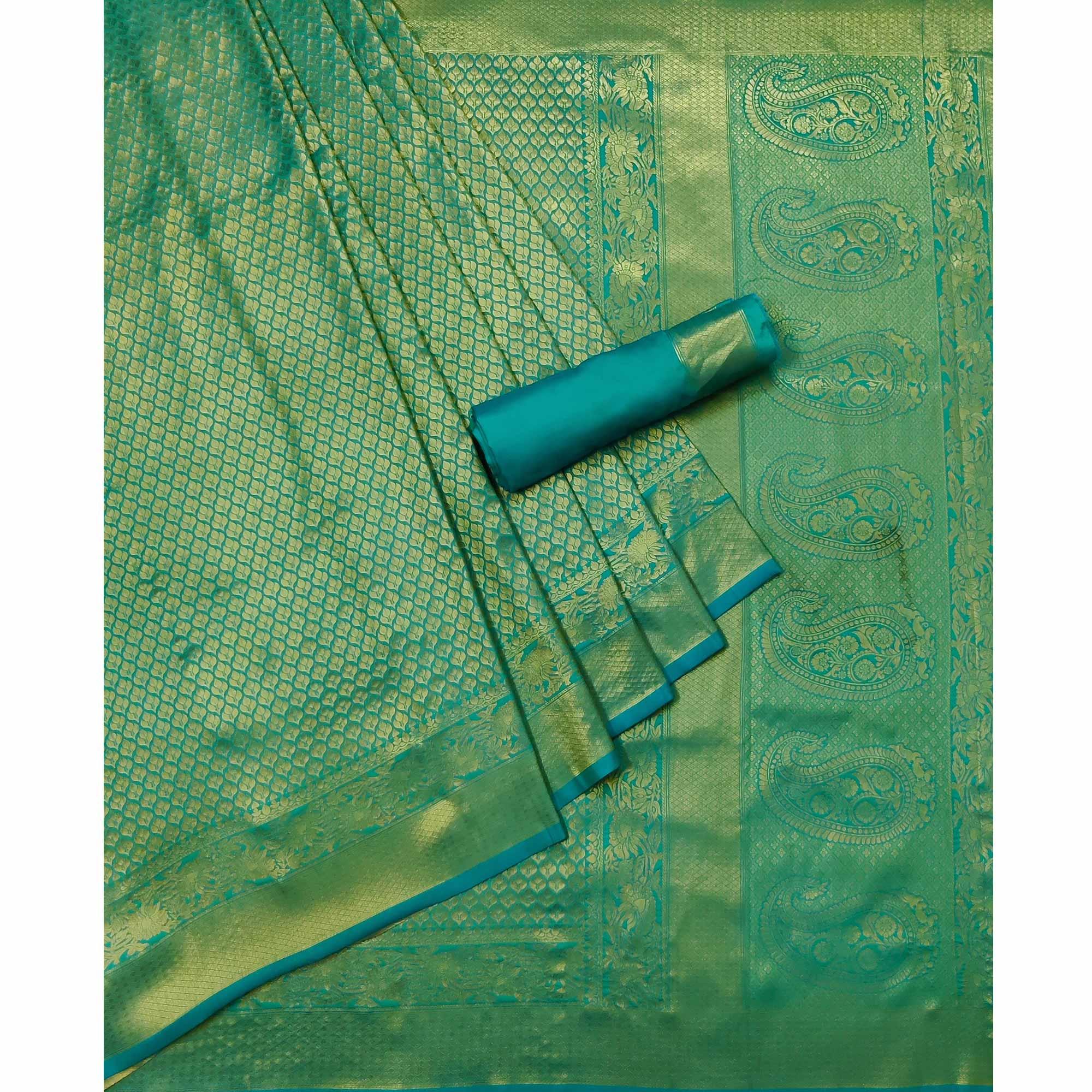 Firozi Woven Jacquard Saree - Peachmode