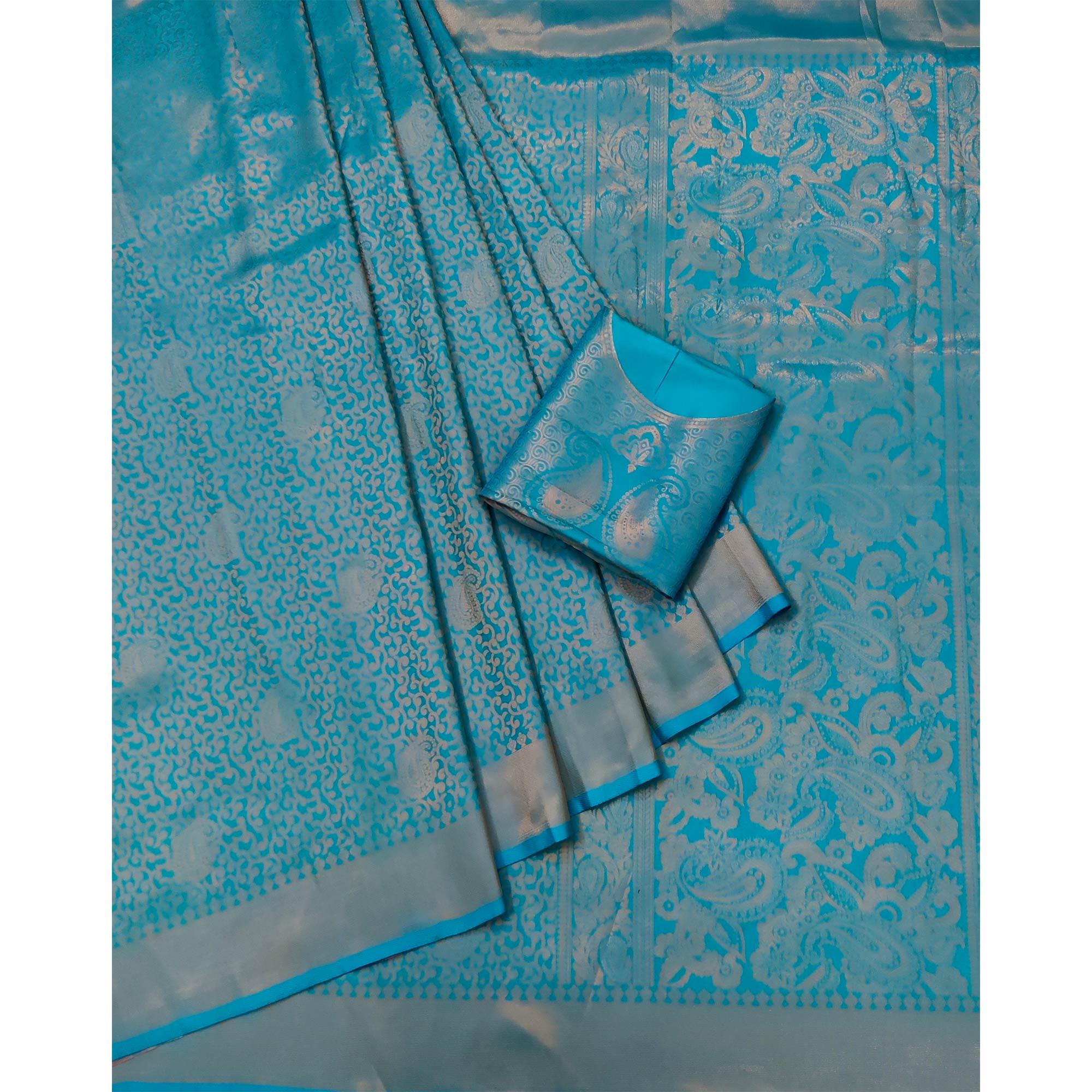 Firozi Woven Jacquard Saree - Peachmode