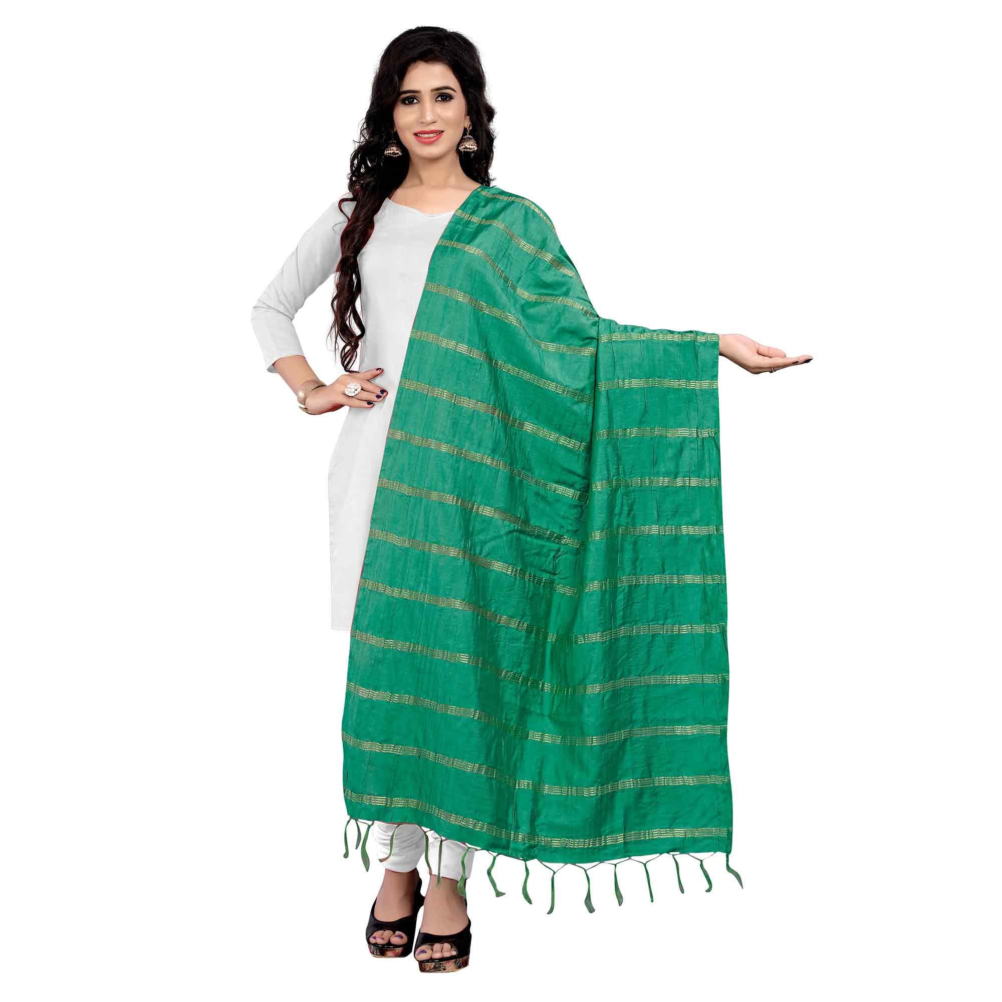 Flamboyant Green Colored Festive Wear Cotton Dupatta - Peachmode