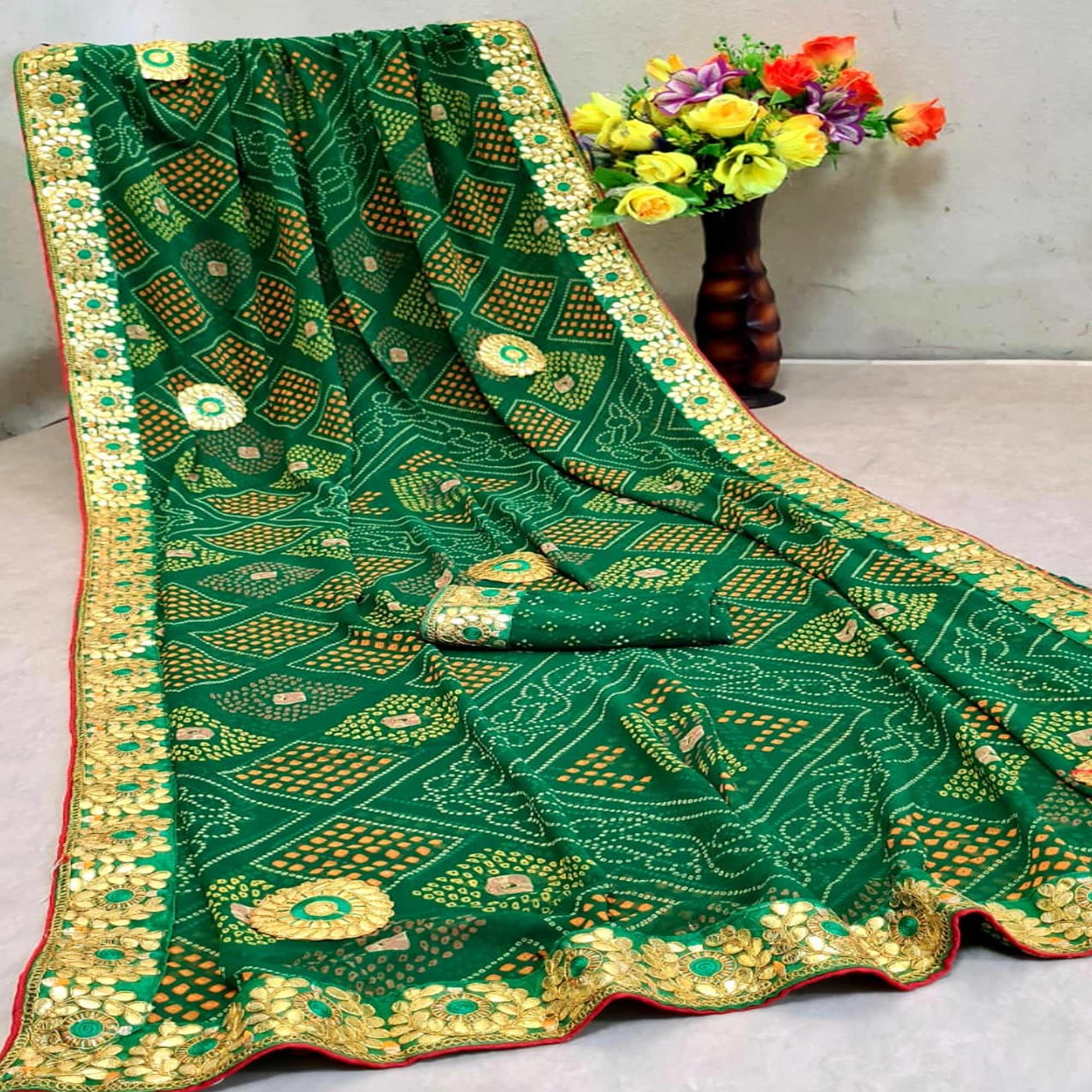 Flamboyant Green Colored Festive Wear Woven Dora Silk Saree - Peachmode
