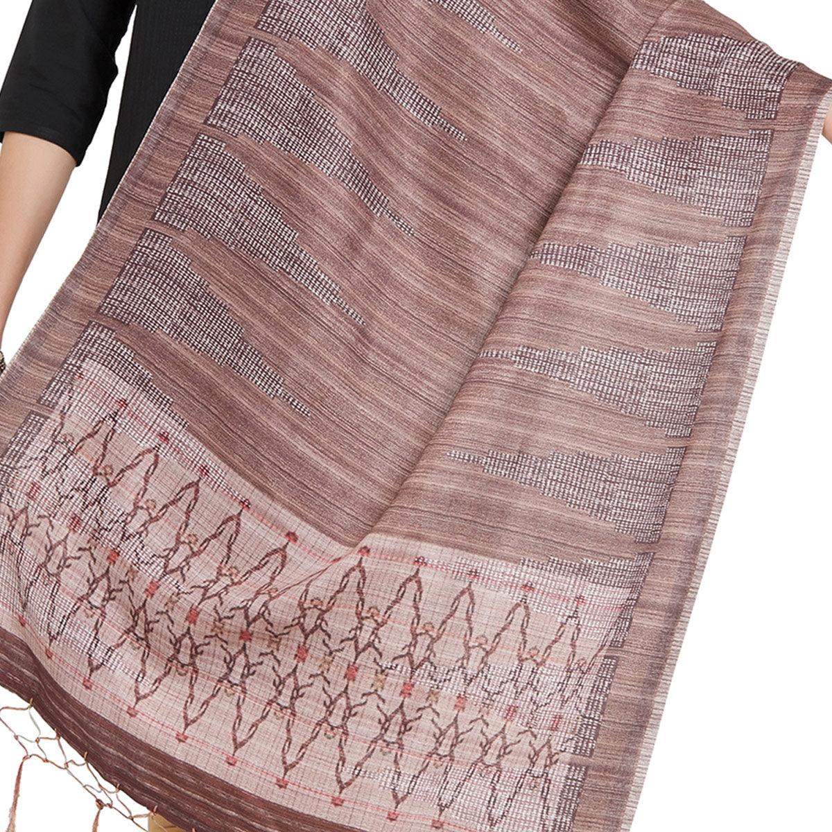 Flamboyant Light Brown Colored Casual Printed Pashmina Silk Dupatta - Peachmode