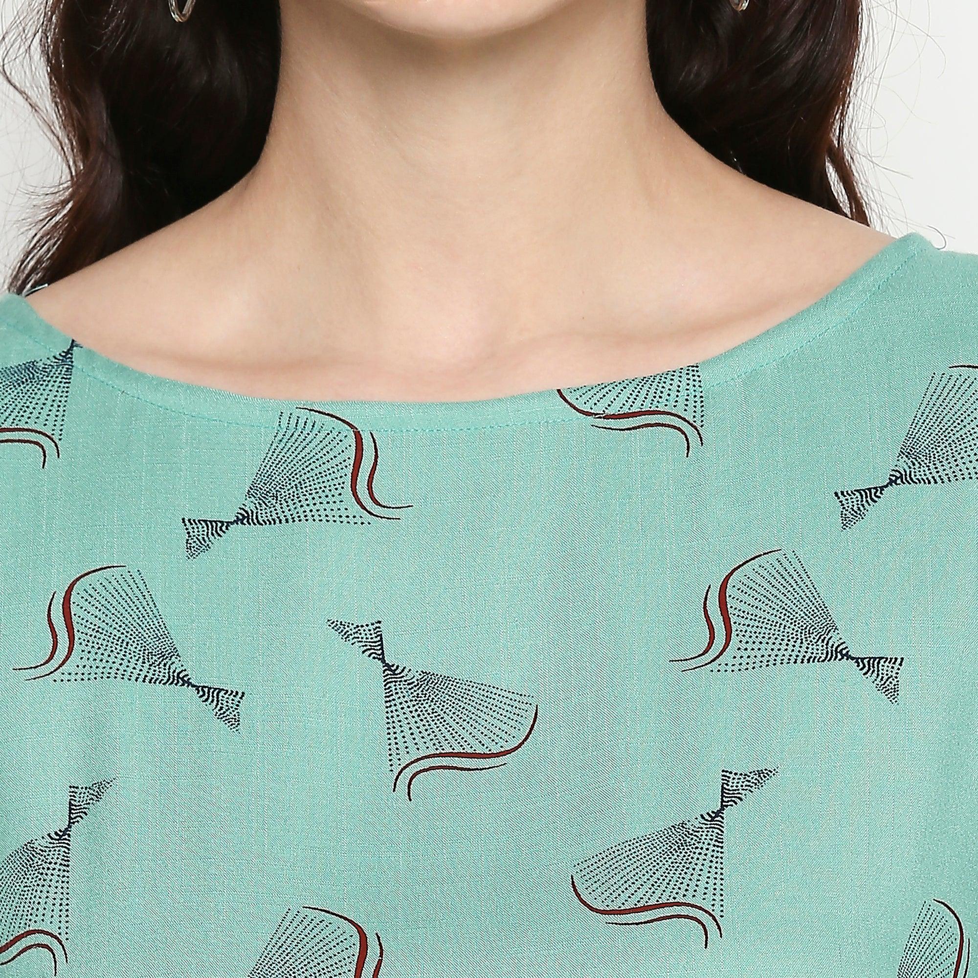 Flamboyant Turquoise Colored Casual Wear Printed Cotton Western Top - Peachmode