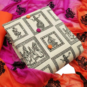 Flattering Beige-Orange Colored Casual Wear Printed Cotton Dress Material - Peachmode