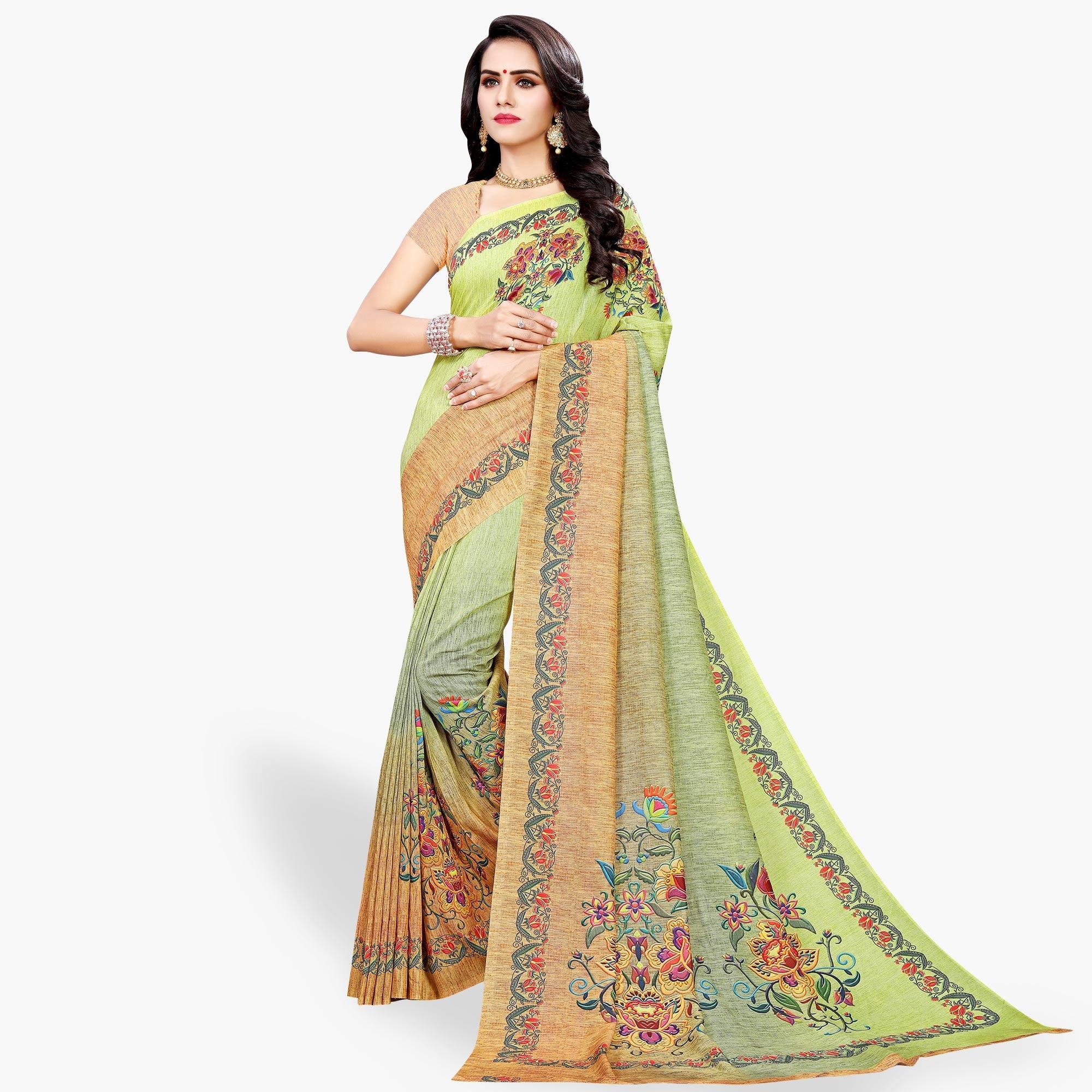 Flattering Green Colored Casual Wear Cotton Silk Saree - Peachmode