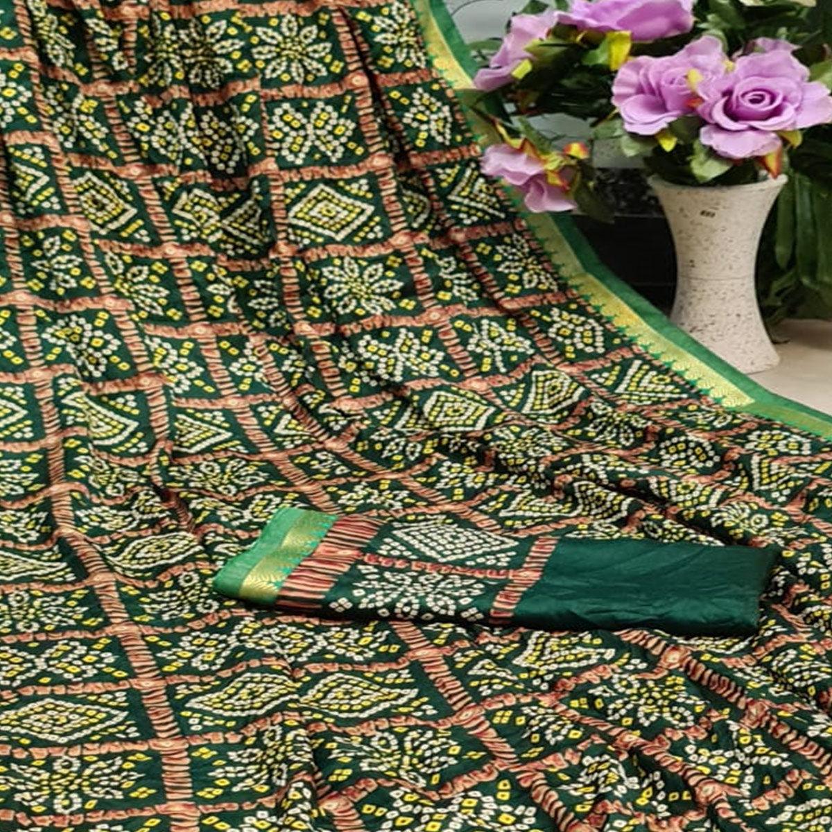 Flattering Green Colored Festive Wear Woven Moss Georgette Saree - Peachmode