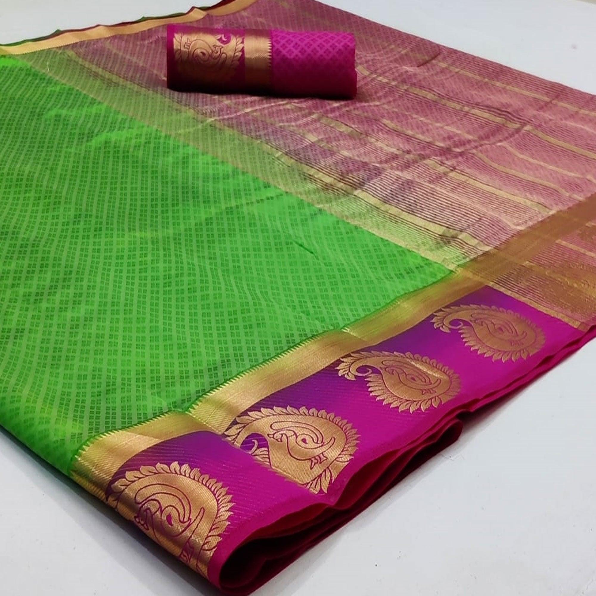 Flattering Green Coloured Festive Wear Woven Art Silk Saree - Peachmode