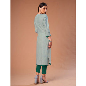 Flattering Light Blue Colored Partywear Embroidered Cotton Kurti - Peachmode