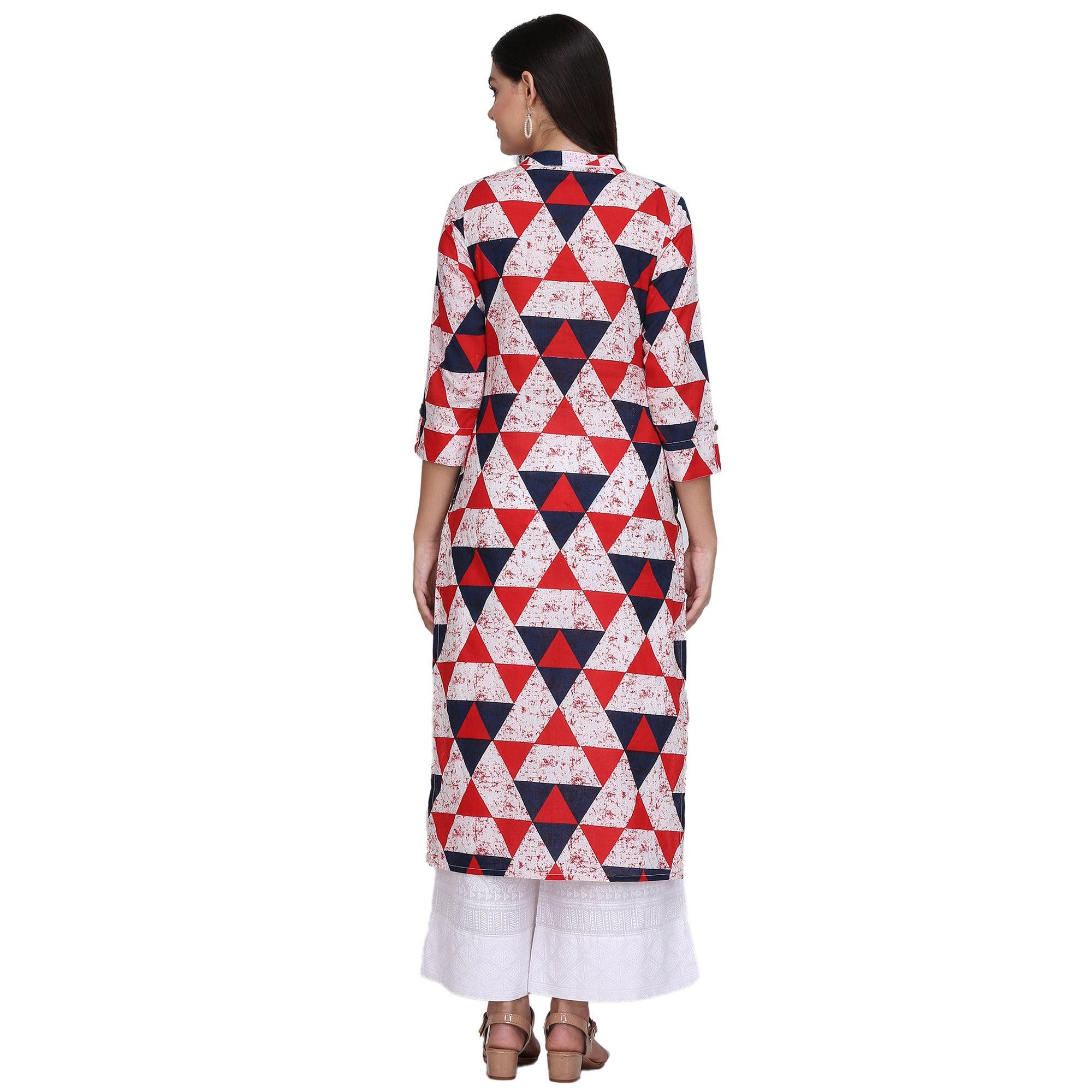 Flattering Multi Colored Casual Printed Cotton Kurti - Peachmode