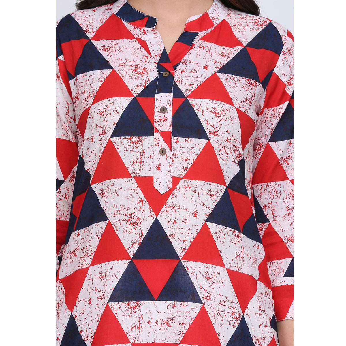 Flattering Multi Colored Casual Printed Cotton Kurti - Peachmode