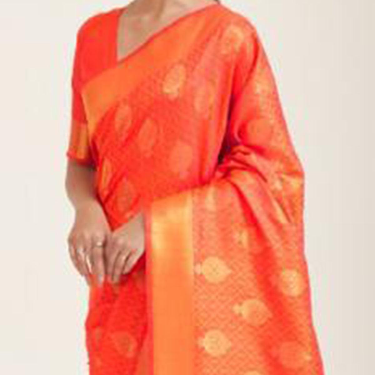 Flattering Peach Coloured Festive Wear Handloom Woven Silk Saree - Peachmode