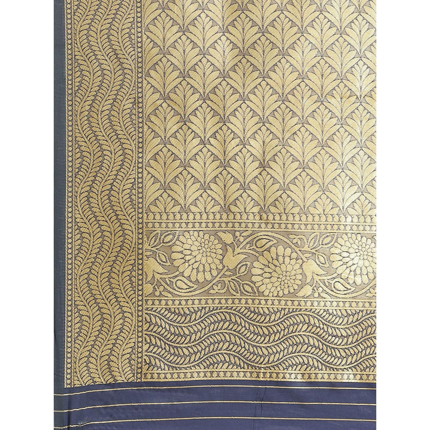 Flattering Pink - Navy Blue Colored Festive Wear Woven Silk Blend Saree - Peachmode