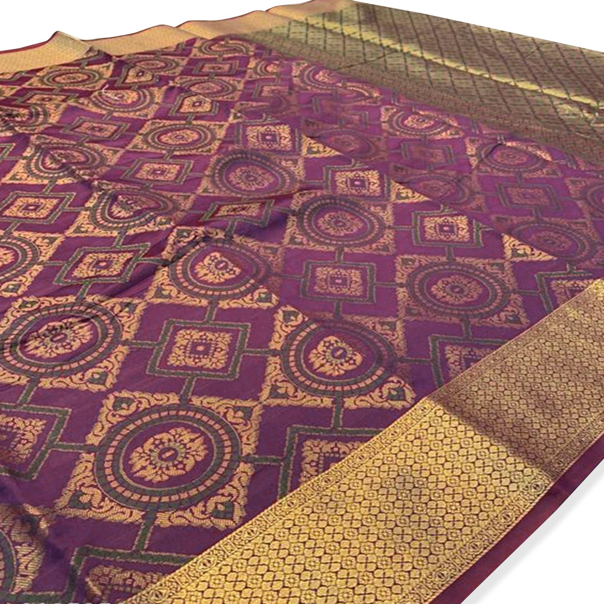 Flattering Purple Colored Festive Wear Woven Silk Saree - Peachmode