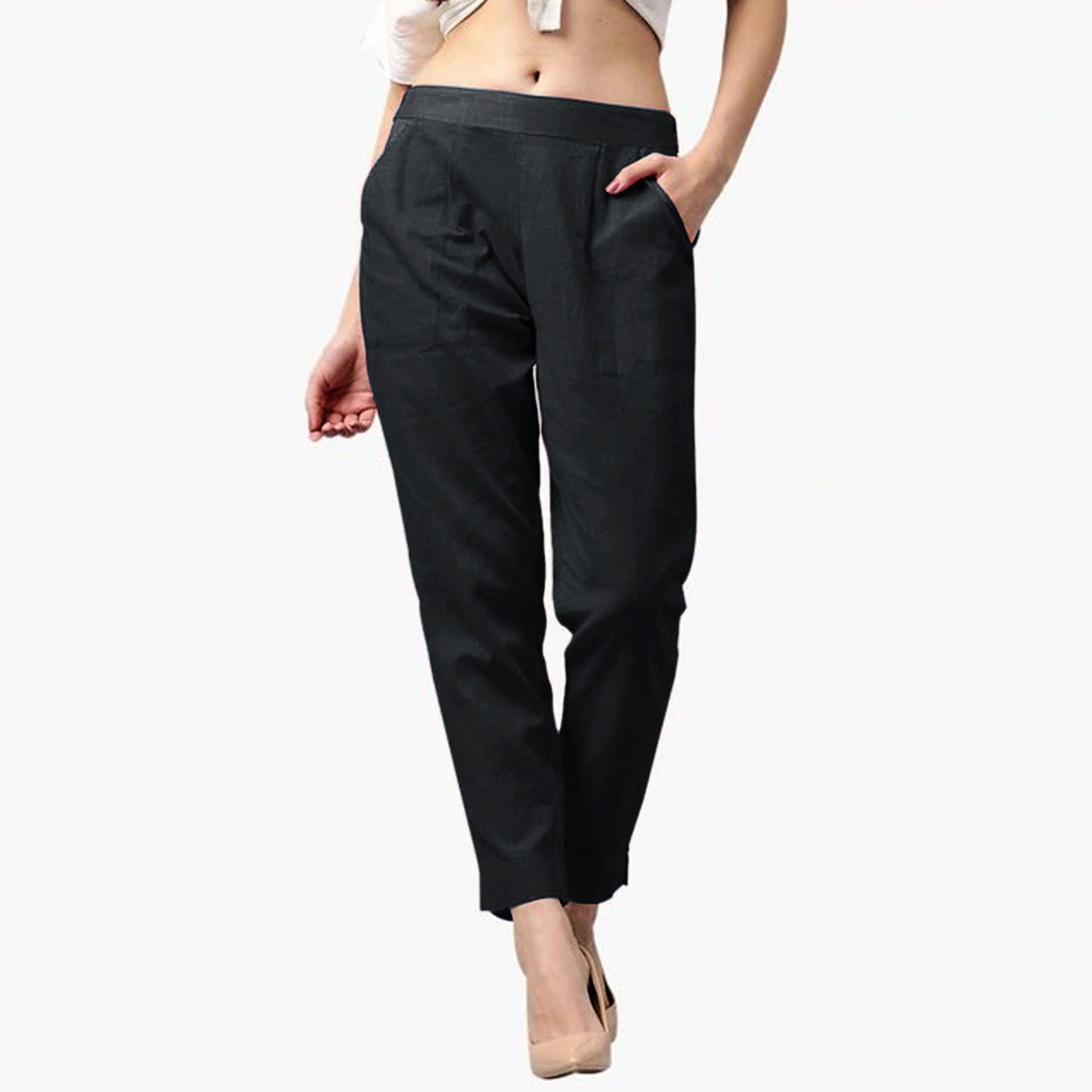 Flaunt Black Colored Casual Wear Cotton Pant - Peachmode