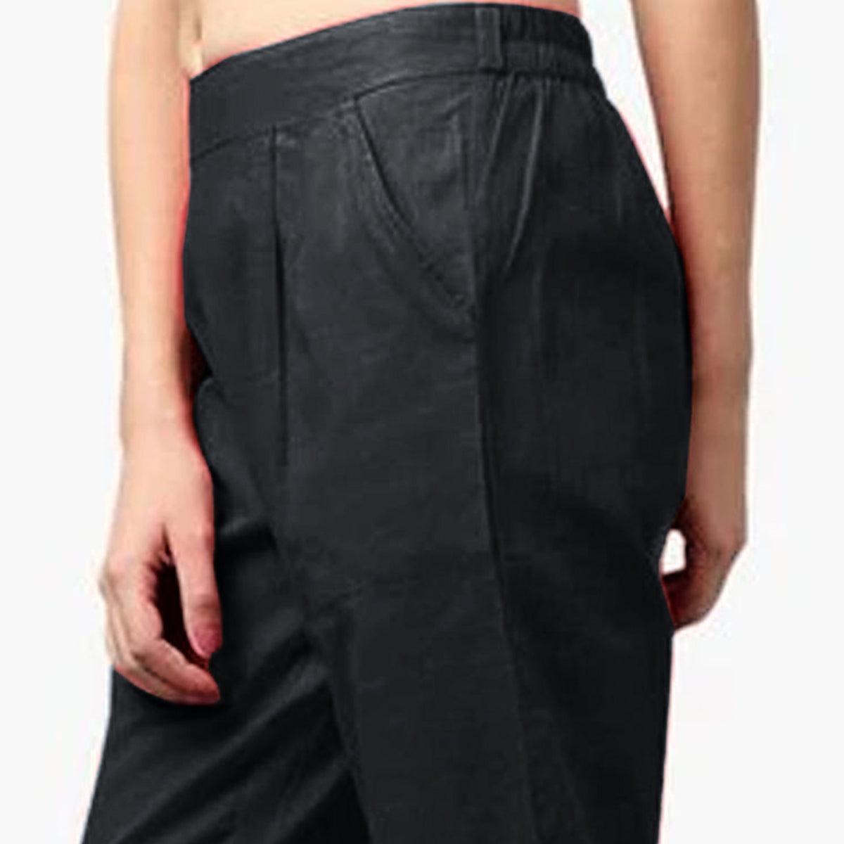 Flaunt Black Colored Casual Wear Cotton Pant - Peachmode