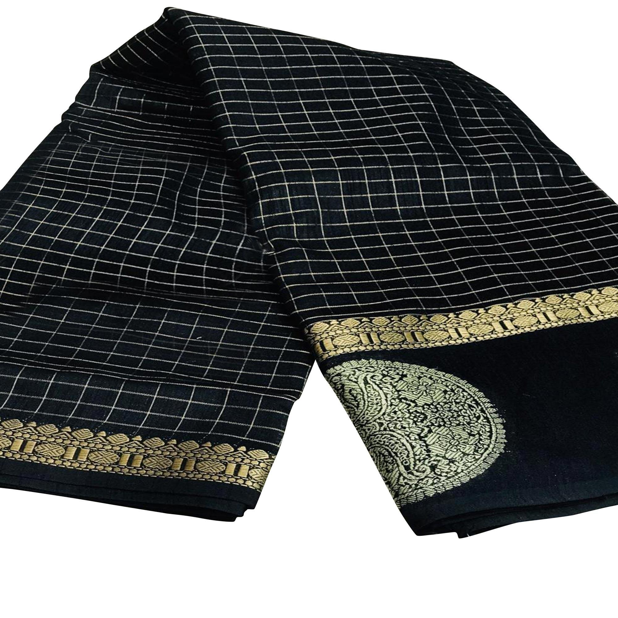 Flaunt Black Colored Festive Wear Woven Silk Saree - Peachmode