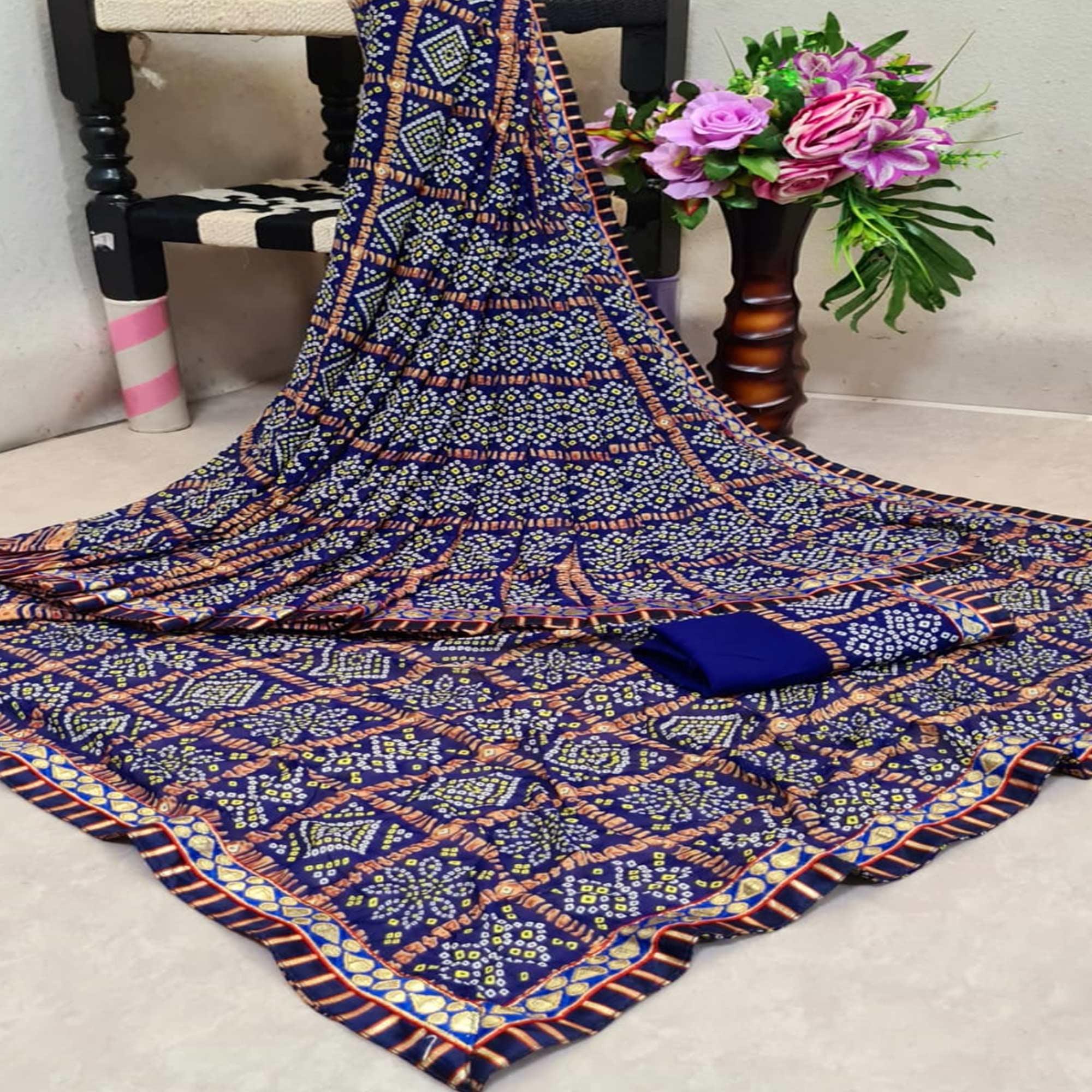 Flaunt Blue Colored Casual Printed Moss Georgette Saree - Peachmode