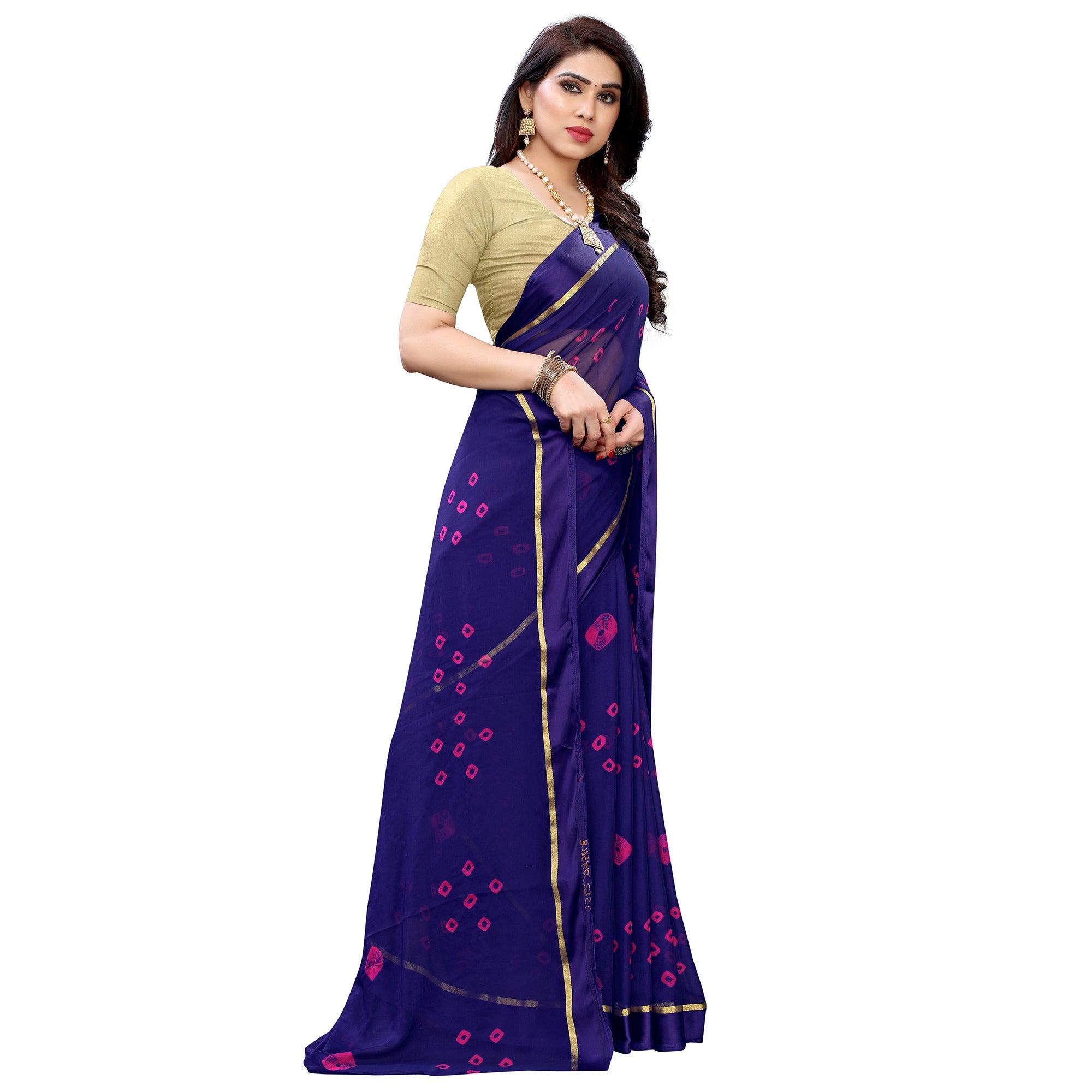 Flaunt Blue Colored Casual Wear Bandhani Printed Art Silk Saree - Peachmode