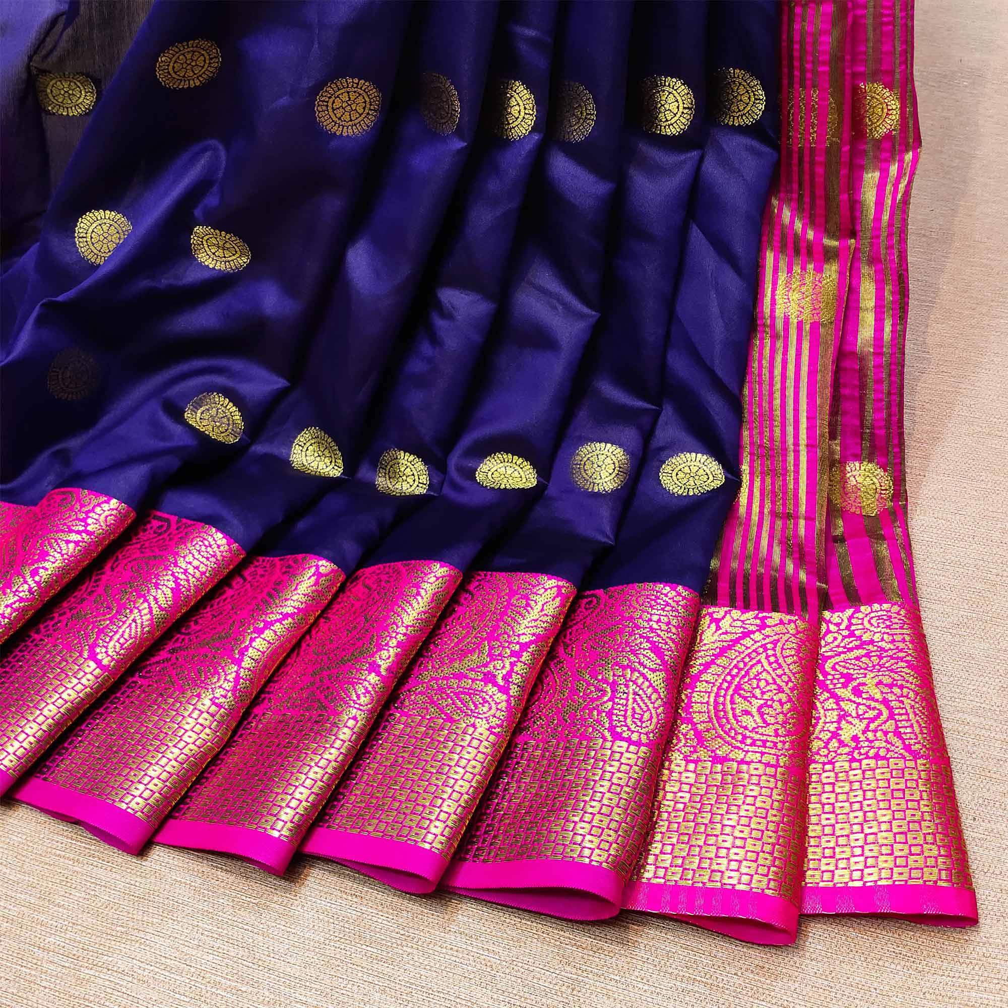 Flaunt Blue Colored Festive Wear Woven Kanjivaram Silk Saree - Peachmode