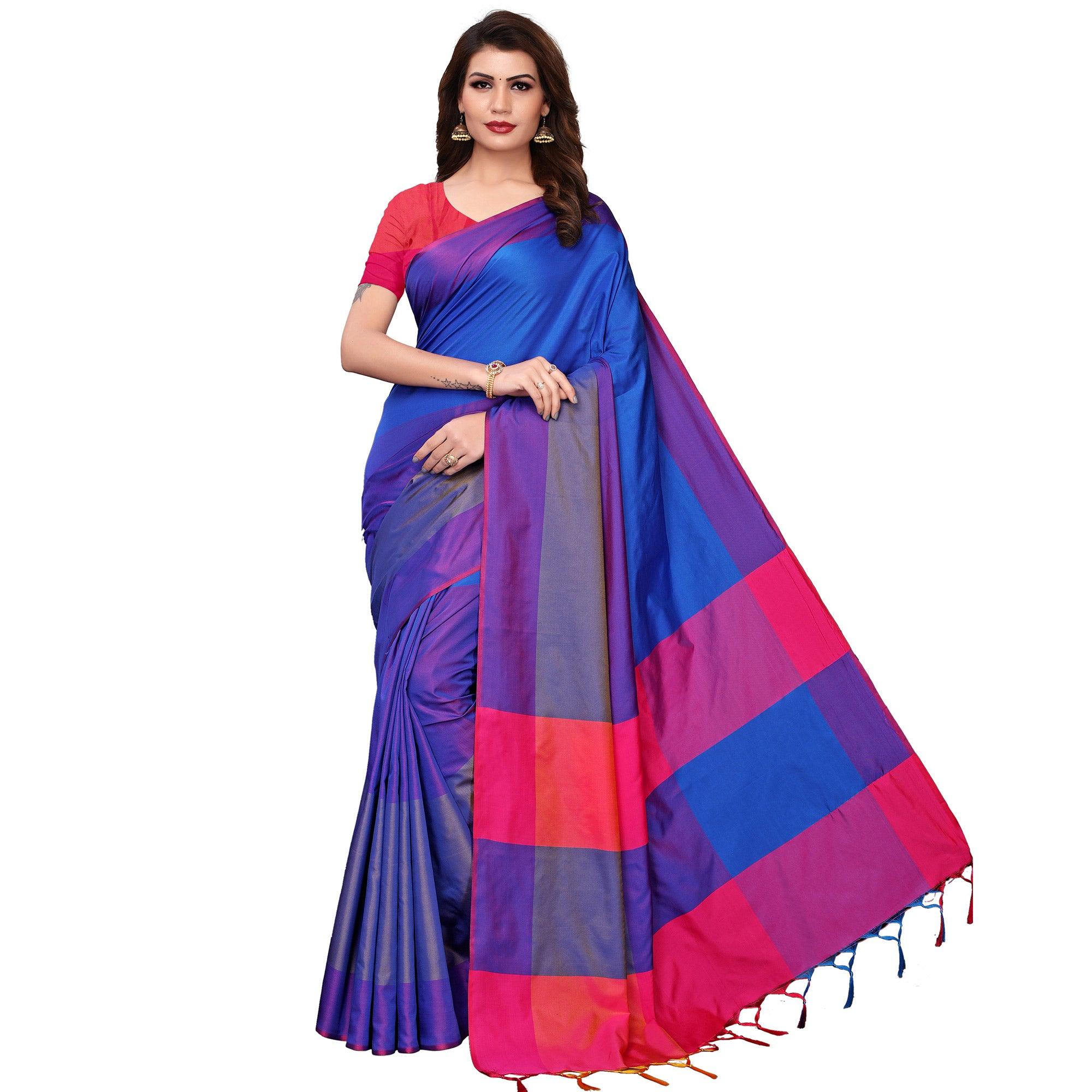 Flaunt Blue Festive Wear Woven Art Silk Saree - Peachmode