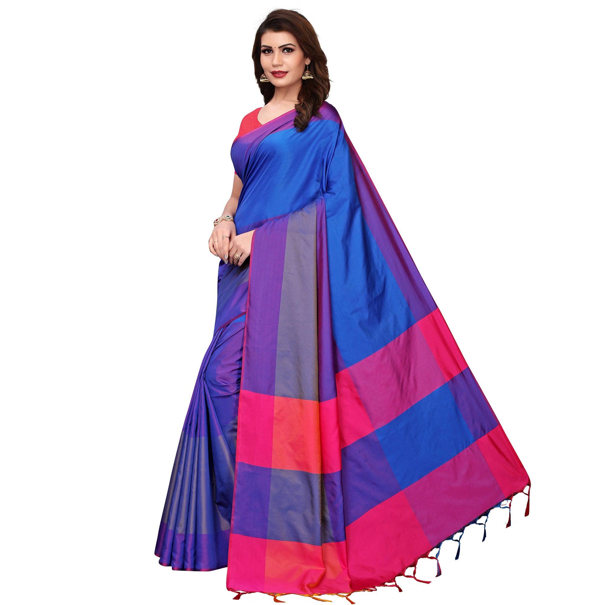 Flaunt Blue Festive Wear Woven Art Silk Saree - Peachmode