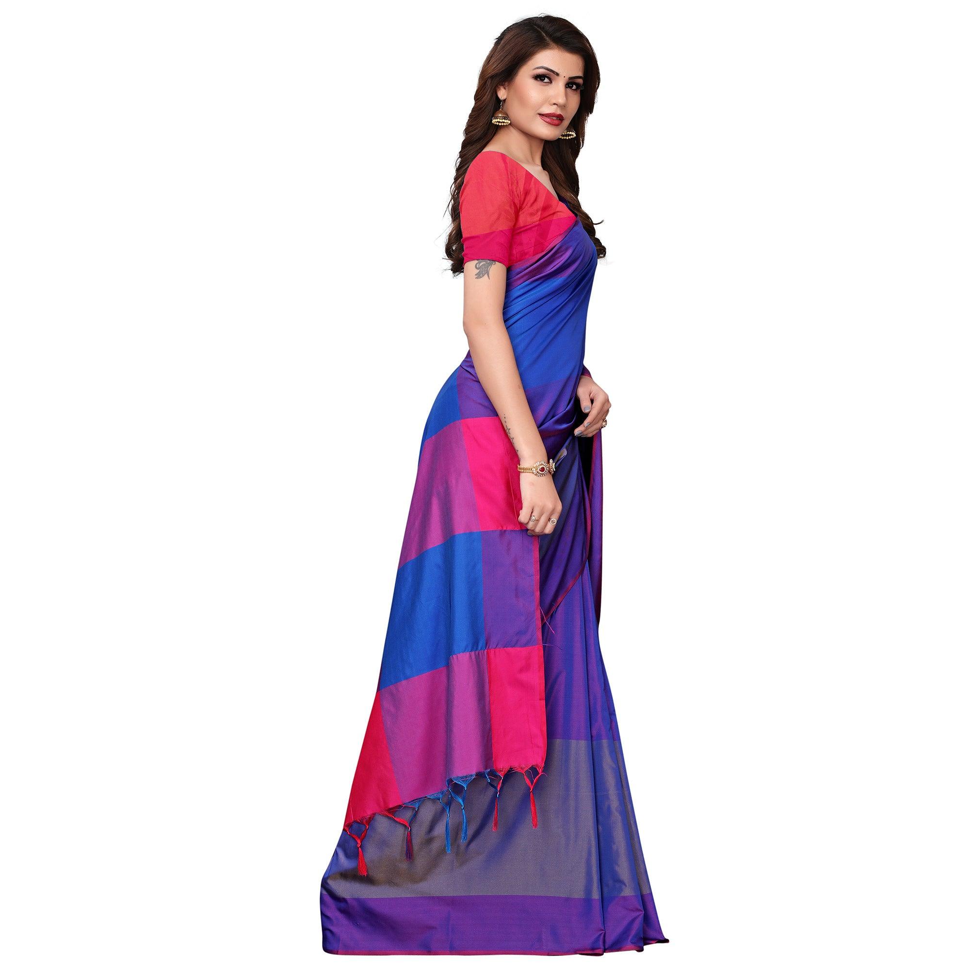 Flaunt Blue Festive Wear Woven Art Silk Saree - Peachmode