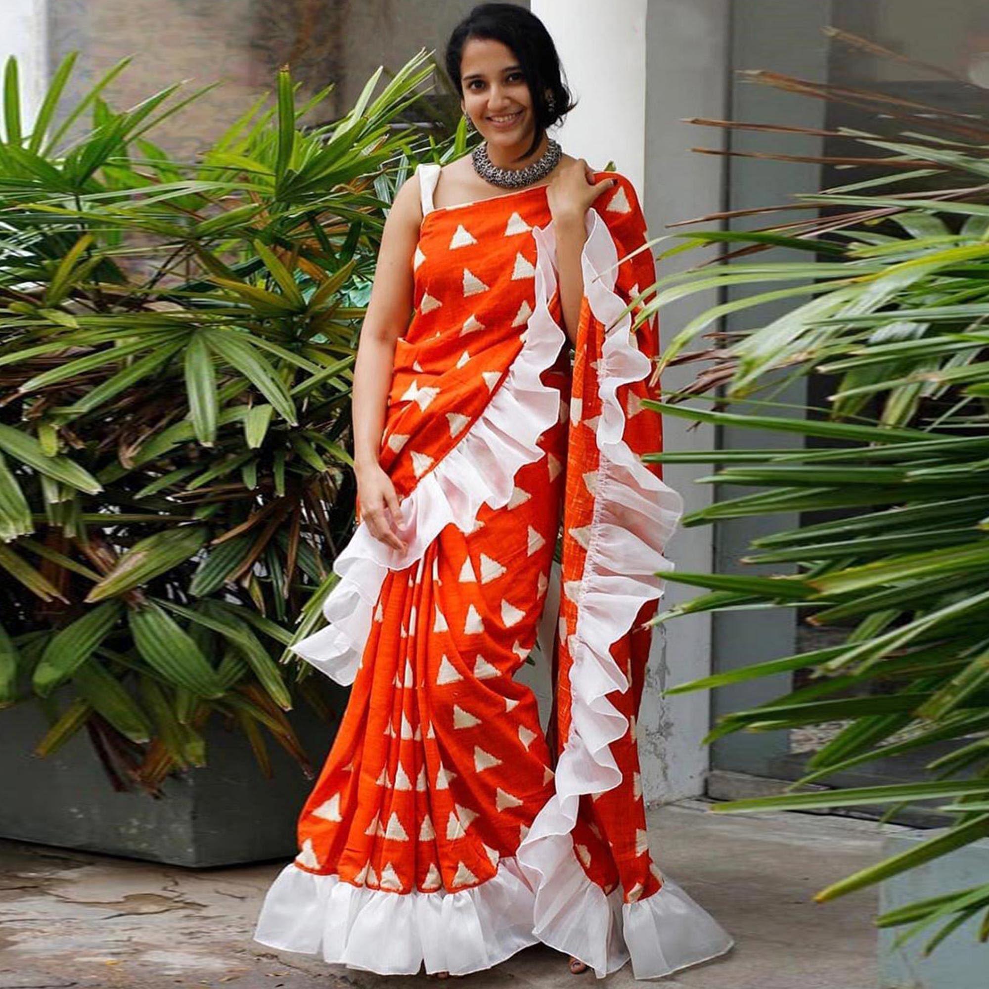 Flaunt Orange Colored Casual Wear Printed Art Silk Saree - Peachmode