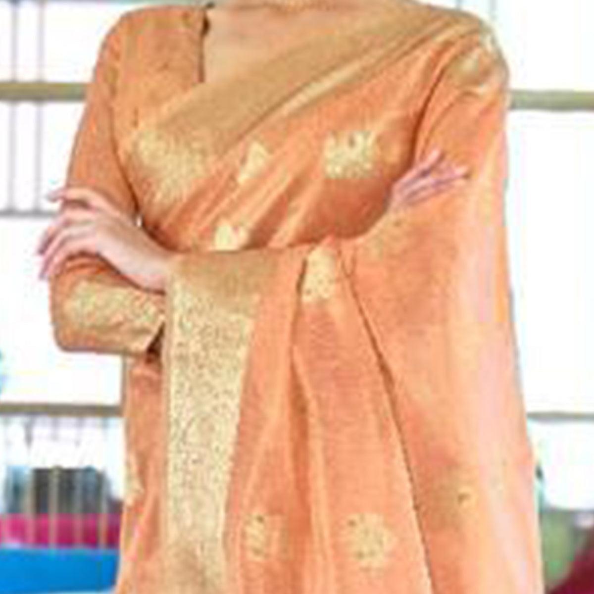 Flaunt Peach Coloured Partywear Organza weaving Saree - Peachmode