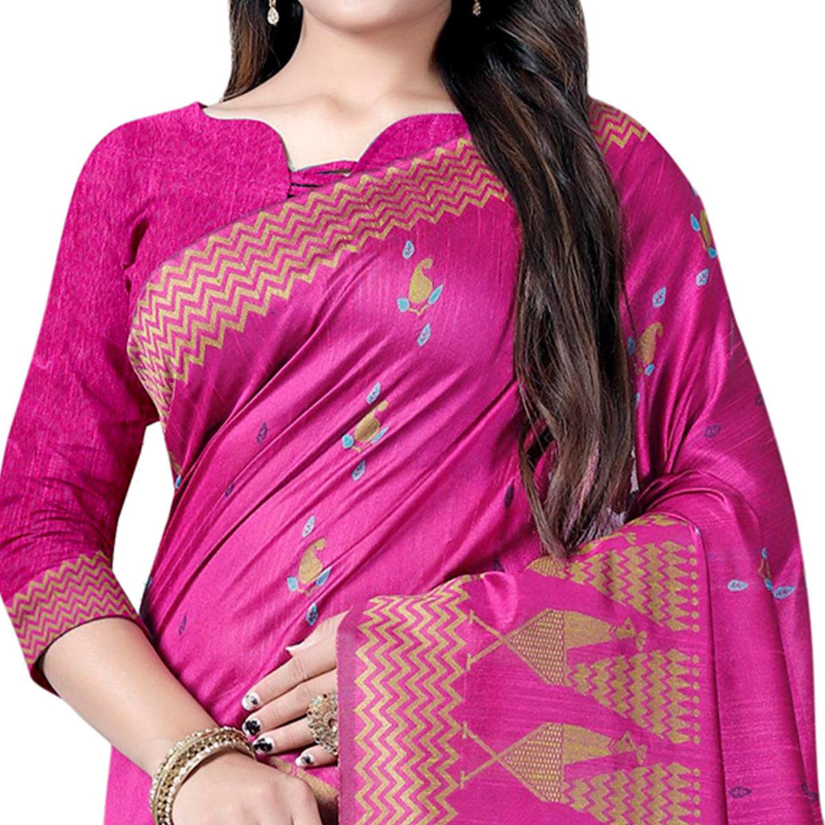 Flaunt Pink Colored Festive Wear Printed Cotton Saree - Peachmode
