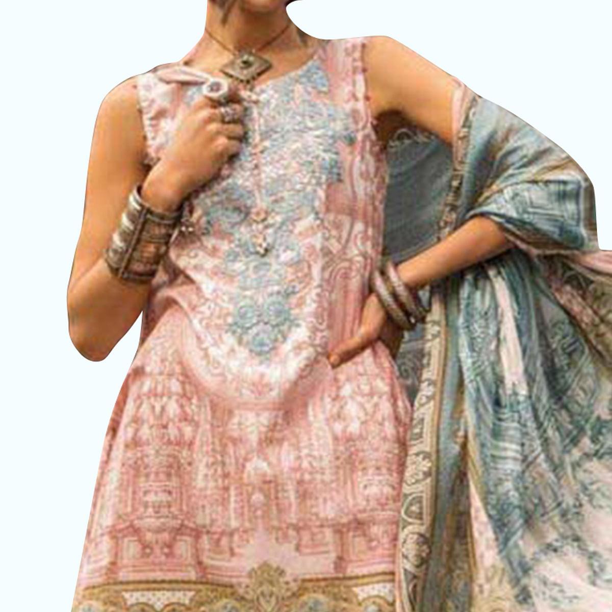 Flaunt Pink Colored Partywear Embroidered Cotton Palazzo Suit - Peachmode