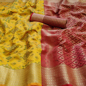 Flaunt Yellow Colored Festive Wear Woven Patola Silk Saree - Peachmode